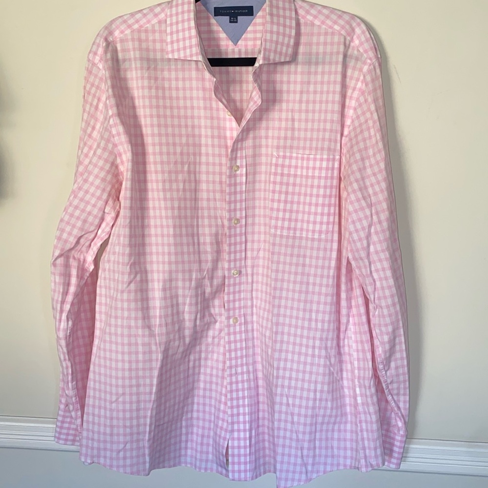 Pink gingham plaid shirt men’s